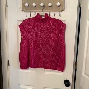 She + Sky Fuchsia Sleeveless Turtleneck Sweater